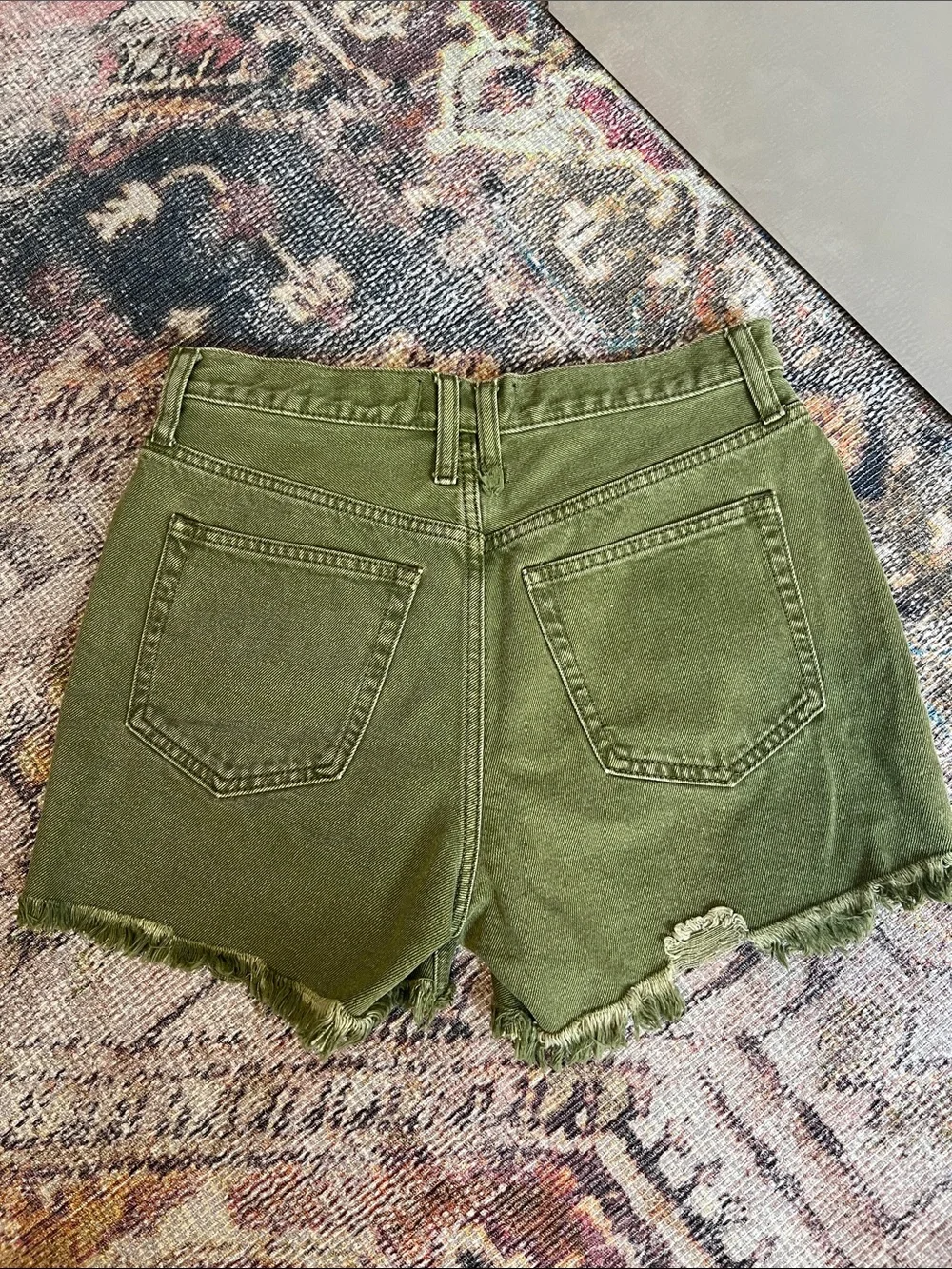 Free People Olive Green Frayed Hem Women’s Denim Shorts